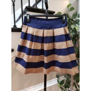 FSR Women Blue & Beige Pull On Pleated Flare Textured Casual Short Knit Skirt M